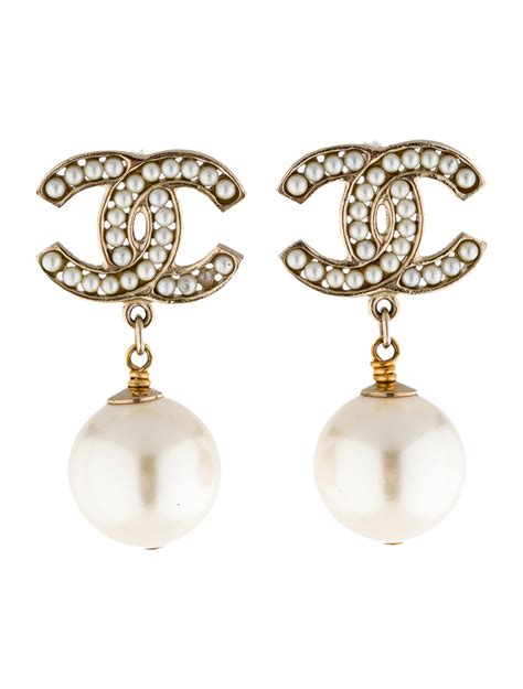 chanel crystal pearl cc drop earrings gold|chanel earrings therealreal.